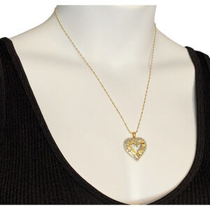 JWBR Diamond Open Heart Necklace Pave Cluster Gold Over .925 Silver Anniversary